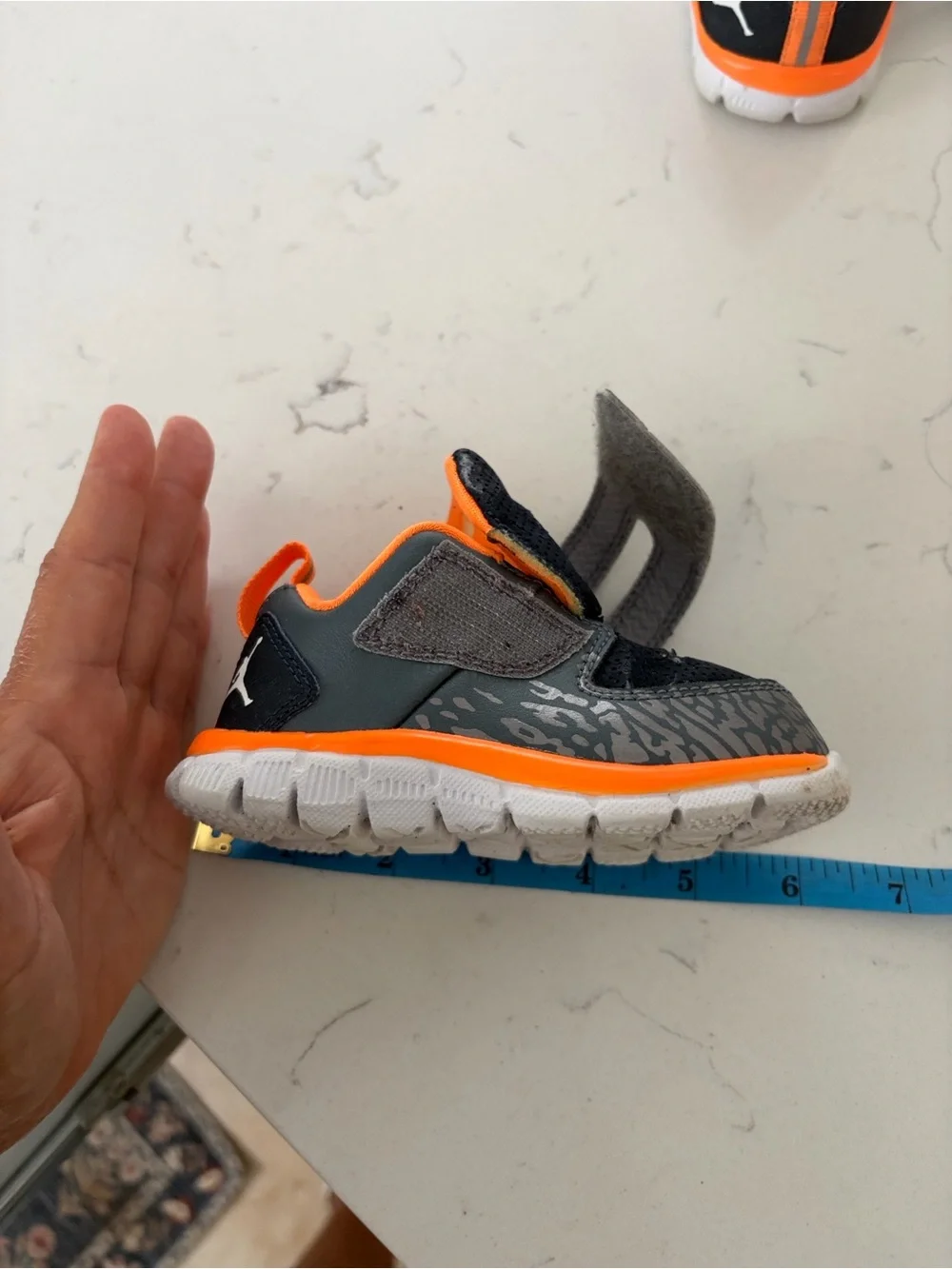 Little Jordan Toddlers Sneakers Elephant Grey & Orange Velcro PreOwned Size 5-6
